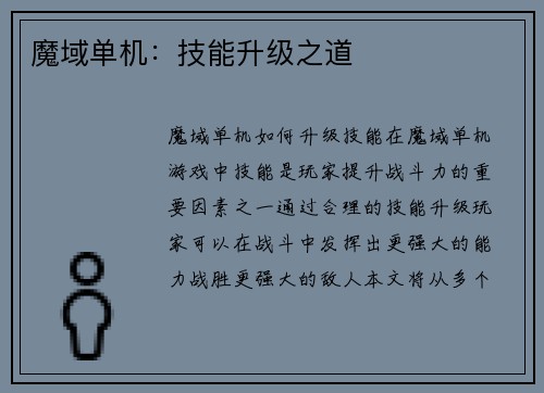 魔域单机：技能升级之道
